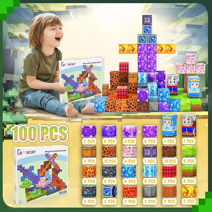 Magnetic Blocks, 100PCS 1inch Magnetic Building Blocks Cube, Sword Stacking Magnets for 3+ Year Old Kids Boys Girls, Kids Sensory Montessori Construction Toys Christmas Birthday Gifts.
