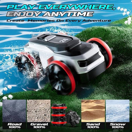 DEERC Amphibious Remote Control Car - Waterproof RC Stunt Car for Kids with 360° Spins, 50 Min Batteries,High-Speed, All-Terrain,Portable Summer Gift & Pool Toys for Girls & Boys
