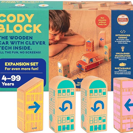 Cody Block U-Turn Expansion Set, Educational Wooden Building Blocks and Car STEM Toys for Preschool Kids Ages 3+