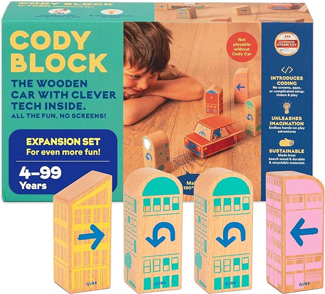 Cody Block U-Turn Expansion Set, Educational Wooden Building Blocks and Car STEM Toys for Preschool Kids Ages 3+