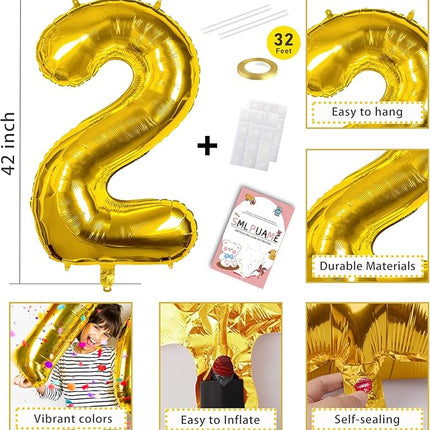Smlpuame 40 Inch Number 2 Balloons Gold, 4pcs Huge Foil Balloon Numbers 2 0 2 5 for 2nd 5th 20th 25th 50th Birthday Anniversary Graduation Class of 2025 Party Decorations Supplies