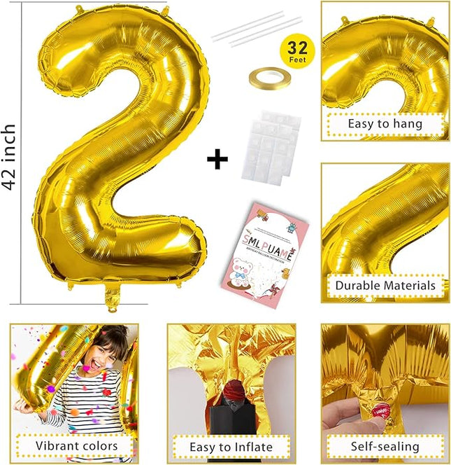 Smlpuame 40 Inch Number 2 Balloons Gold, 4pcs Huge Foil Balloon Numbers 2 0 2 5 for 2nd 5th 20th 25th 50th Birthday Anniversary Graduation Class of 2025 Party Decorations Supplies