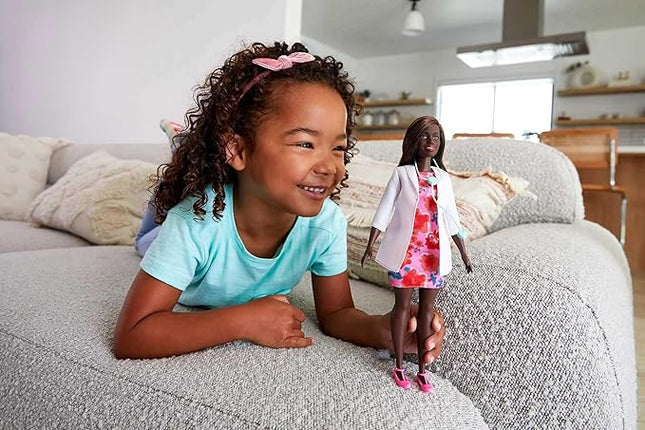Barbie Careers Fashion Doll & Accessory, Doctor with Curvy Body Type & Brunette Hair Wearing Coat & Flats with Stethoscope