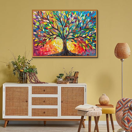 Stained Glass Tree of Life Puzzles for Adults 1000 Pieces, Impossible Challenging Hard Jigsaw Puzzles, Colorful Mosaic Tree of Life Puzzle as Plant Decor