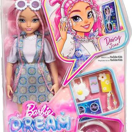Barbie Dream Besties Doll and Accessories, Daisy Jean Posable Fashion Doll with Removable Fashions & Wavy Pink Hair, 9 DJ & Music Themed Pieces
