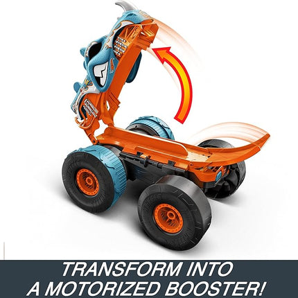 Hot Wheels Monster Trucks RC Toy, Remote-Control Transforming Rhinomite in 1:12 Scale & 1:64 Scale Race Ace, Converts into Launcher, Connects to Track
