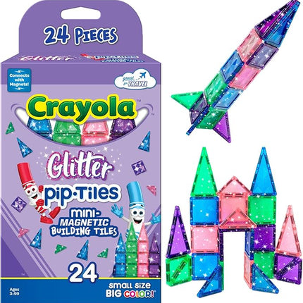 CreateOn Crayola Mini Magnetic PIP-Tiles, Building Set for Kids, Magnetic Building Toys for Kids, STEM Travel Toys for Boys and Girls Ages 3+, 24-Piece Set (Glitter)