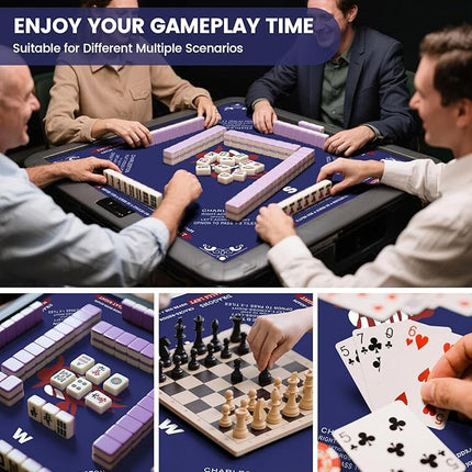 Mahjong Mat - 31.5x31.5 Inch Mahjong Mat for Table, Non-Slip Noise Reduction Mahjong Table Mat for Poker, Dominoes, Board Games & Card Games (Dark Blue)