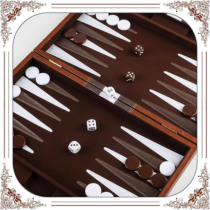 Froggod 15 inch Backgammon Sets for Adults - Classic Board Game for Adults - Portable Travel Backgammon Set for 2 Players - Perfect Adult Board Games for Gifts & Family Fun(Brown)