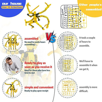 Assembly Completed T13 Action Figure,T13 Action Figure Multi-Jointed Movable,Ultimate Desktop Decor for Lovers t-13 Movability 3D Printed Toys (Yellow, 7.2in)