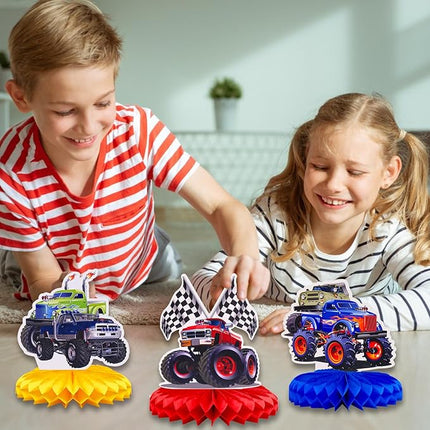 8 Pcs Hot Wheels Birthday Decorations, Cars Happy Birthday Decorations Set Table Centerpiece for Cars Themed Honeycomb Centerpiece