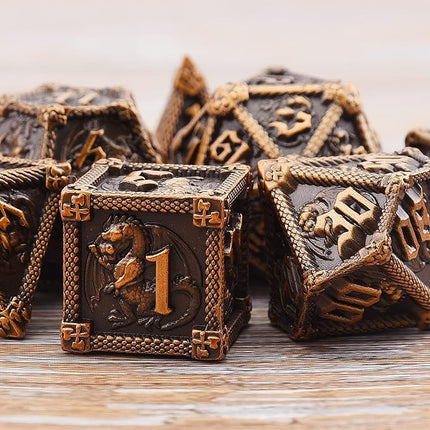 AUSTOR 7-Die Metal DND Dice Set Dungeons and Dragons Polyhedral Roll Playing Dice with Box D20 D12 D10 D% D8 D6 D4 for Pathfinder MTG RPG Board Games