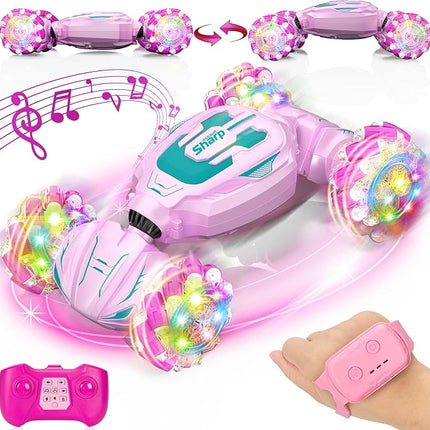 Gesture Sensing RC Stunt Car, Pink Remote Control Car for Girls Birthday Gifts, Pink RC Car for Kids Age 6-12, 2.4Ghz Hand Controlled Twist Cars, 360° Rotating Cars Toy for Girls Age 8 9 10 11+