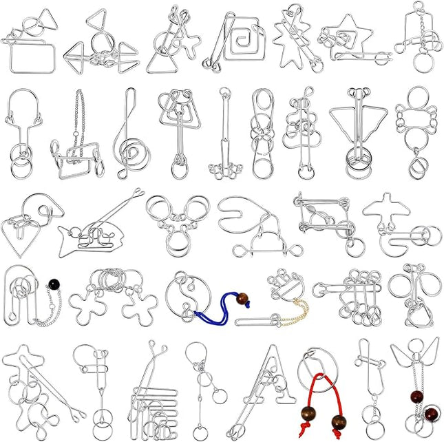 Yilloog Metal Brain Teaser Puzzles Set of 36 with Pouch, Steel IQ Games Physics Mind Metal Puzzles for Adults Basket Stocking Stuffers for Adults Challenge Gifts(Hard)