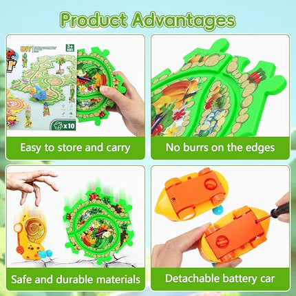 10Pcs Puzzle Racer Kids Car Track Set for Toddlers Boys, Race Tracks for Kids Ages 3-8, Puzzle Track Car Play Set, Educational Puzzles Cars Toys for 3 4 5 6 Year Old Boys (Snail)
