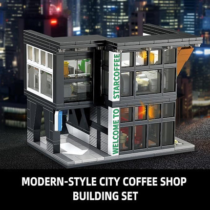 City Coffee House Architecture Building Blocks Set for Adults, Street View Modern Cafe Shop Building Construction Toy with Light, Christmas Birthday Gift for Kids Boys Girls 6-12 (581 PCS)