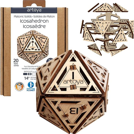 3D Wooden Puzzles for Teens & Adults – Smart Brain Teaser Puzzles, Wood Models, Creative & Educational Fun, Sustainable Materials, Ages 14 and Up Icosahedron D20
