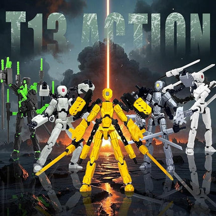 (Assembly Completed) 8 inch T13 Action Figure Set,T 13 Action Figure Multi-Articular Mobile Robot Nova T-13,Desktop Decorations for Game Lovers Toys (Black Green)