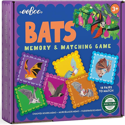 eeBoo: Memory & Matching Game- Little Bats-18 Pairs to Match & Memorize, Colorful Tiles, Encourages Recognition & Concentration Skills, Kids Ages 3+