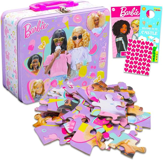 Barbie Lunch Box Puzzle Bundle - Lunchbox with 48 Piece Puzzle, Tattoos, Stickers & More | School Supplies Set for Girls