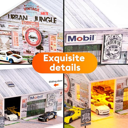 1/64 Diorama,Display Case for Hot Wheels Garage with LED,Storage Case Compatible with Hot Wheels&Matchbox Cars,1/64 Scale Diecast Car Display, Warehouse Scene (NO Cars)