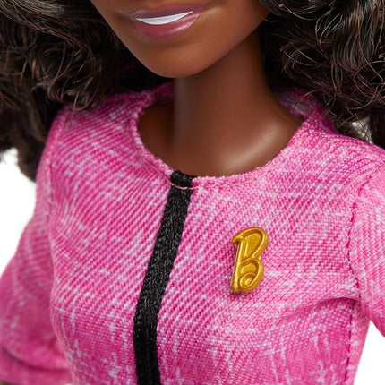 Barbie Careers Doll & Accessories, Future Leader with Dark Brown Hair Wearing Outfit with 2 Golden Bracelets & “B” Pin, Includes Sticker for Kids