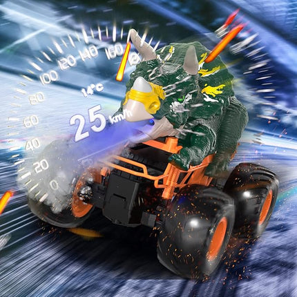 Bennol Remote Control Dinosaur Car for Boys Kids, 2.4Ghz RC Triceratops Truck Toy for Toddlers, Electric Hobby RC Car Toys with Light & Sound Spray for 3 4 5 6 7 8 Year olds Kids Boys Girls