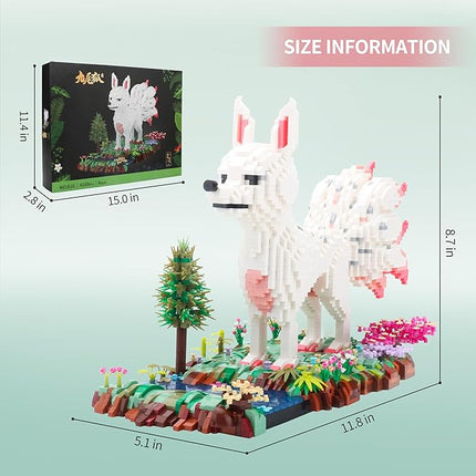 Forest Animal Micro Building Blocks Set - Nine Tailed Fox Stand in Lawns - Flowers and Trees, 4160 PCS Collectible Building Gift for Adults