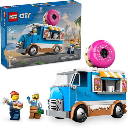 LEGO City Donut Truck Toy - Building Toy for Kids, Boys and Girls, Ages 5+ - Birthday Gift for Kids Mobile Donut Stand with 2 Minifigures and Other Accessories - 60452