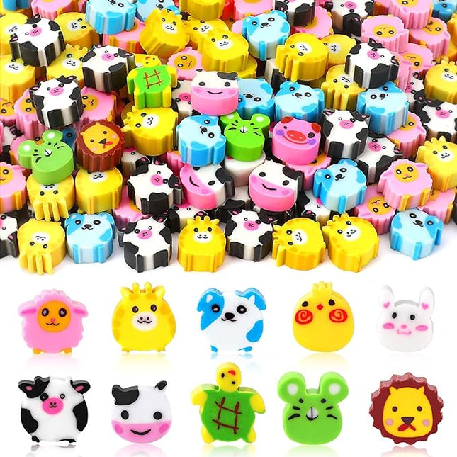 JUNEBRUSHS 150 Pieces Mini Erasers for Kids Bulk Novelty Animal Erasers for Students Homework School Classroom Rewards Prizes Party Favors