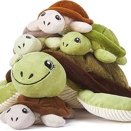 IKASA Mommy Sea Turtle Stuffed Animal Mom and Baby Plush Toy, Cute 15" Soft Small Mama Family Set with Little Babies,Gifts for Kid (Sea Turtle)