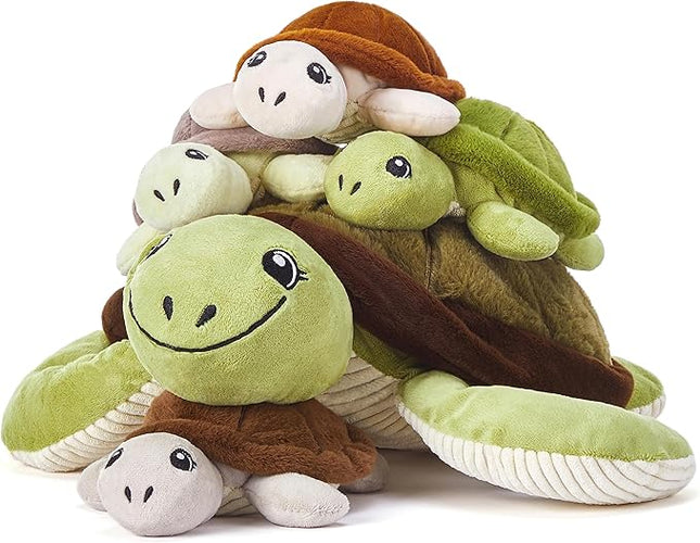 IKASA Mommy Sea Turtle Stuffed Animal Mom and Baby Plush Toy, Cute 15" Soft Small Mama Family Set with Little Babies,Gifts for Kid (Sea Turtle)