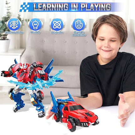Transformable Robot 2 in 1 Raptor Bolt Wing, 8.66 inch, Transforming Robot Toy for Kids , Chariot Transforming Toy for Boys Girls 5 6 7 8 9 10 Years, Red Blue