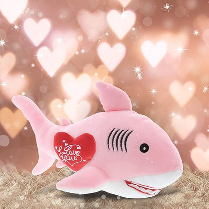 DolliBu I Love You Valentine Plush Pink Shark - Cute Stuffed Animal with Red Heart and Name Personalization Gift for Valentines Day, Birthday, Anniversary, Romantic Date - 12 Inches