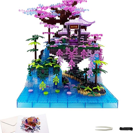 2588 PCS Cherry Blossom Bonsai Tree Building Block Sets for Adults Teens，Chinese Moon Palace Architecture Model，Micro Mini Japanese Sakura Tree House Building Kit，Creative Gift for Kids 14+