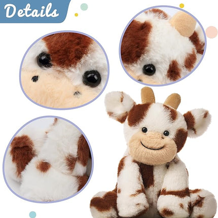 Hopearl Adorable Plush Cow Toy Floppy Dairy Cattle Soft Stuffed Animal Cute Birthday Gifts for Boys Girls Kids Toddlers, Dark Brown, 9''