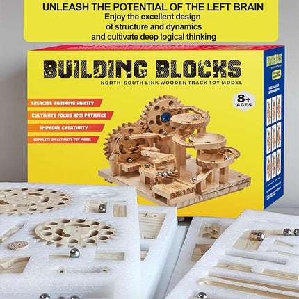 Wooden Marble Run Electric Motorized, Electric Model Kit Marble Run Brain Teaser Wooden Puzzles Building Toy, 3D Wooden Puzzles for Adults and Kids to Build