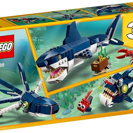 LEGO Creator 3 in 1 Deep Sea Creatures, Transforms from Shark and Crab to Squid to Angler Fish, Sea Animal Toys, Gifts for 7 Plus Year Old Girls and Boys, 31088