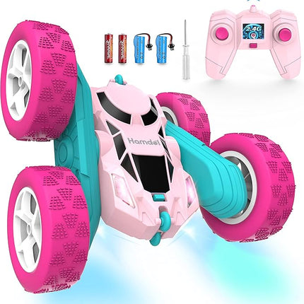 Remote Control Car for Girls Pink RC Car Double Sided 360°Flip Stunt Car with Headlights, Girl Princess Toys Rechargeable Toy Car for 6-7 6-8 9 10-12 Year Old Girls Birthday