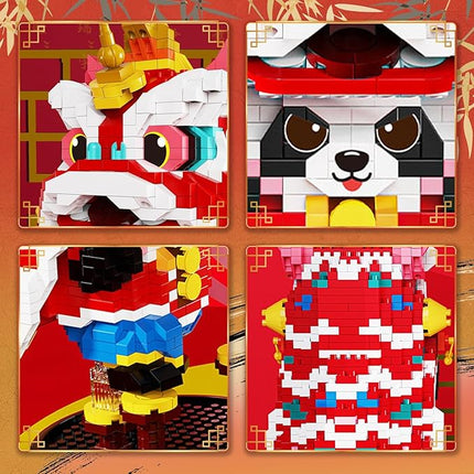 Lion Dance Panda Building Blocks Set, 1235PCS Micro Mini Building Blocks for Adults, Panda Toys for Boys and Girls