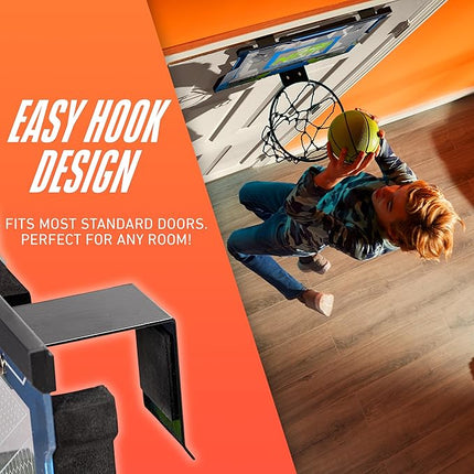 NERF LED Over The Door Mini Basketball Hoop - Light Up Indoor Kids Basketball Hoop - Electronic Slam Dunk Set with Mini Ball - Door + Bedroom Toy for Kids