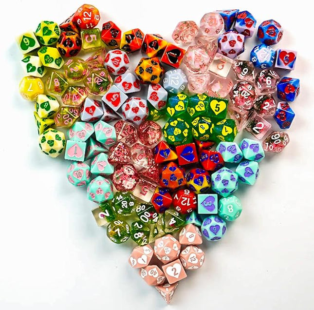 1985 Games Mystery Sweetheart Love Dice, Set of 7 Polyhedral Dice, Wide Range of Patterns, RPG Dice, Table Games (Sweetheart Pack of 6)