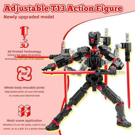 Assembly Completed T13 Action Figure，T13 mision 13 figuras originales 3D Printed Toys Nova 13 Action Figures Desktop Decorations for Game Lovers Toy (Black Red, 8 Inch)