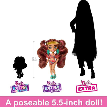 Barbie Extra Fly Minis Travel Doll, Beach Look with Pink-Streaked Pigtails in Swimsuit, Sarong & Accessories