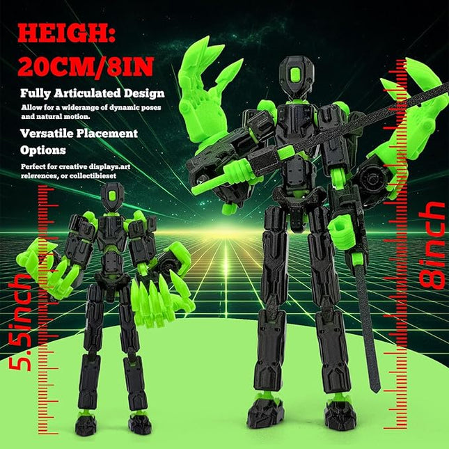 5.5Inch T13 Action Figure Assembly Completed, T13 3D Printed Action Figure Multi-Jointed Movable Robot Set,Collectors Desktop Decorations for Game Lovers Toys (Black Green)
