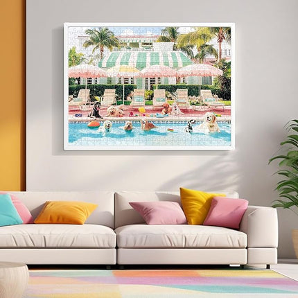 Jigsaw Puzzles 500 Pieces for Adults Puppy Swimming Pool Challenging Jigsaw Puzzle Animal Puzzles Difficult Puzzle Great Gift for Boys and Girls Family Fun Jigsaw Puzzle Game Toy 20.5x15inch