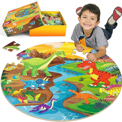 SYNARRY Floor Puzzles for Kids Ages 4-6, Large 70 Piece Dinosaur Puzzles for Toddlers Ages 2-4, Dinosaur Puzzles for Kids 4-8, Preschool Toys Gifts for 3 4 5 6 7 8 Years Old Toddlers Boys Girls Child