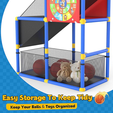 EagleStone 2-in-1 Kids Arcade Basketball Hoop with Dart Board,4 Balls Adjustable Height Basketball Toy Indoor Outdoor Carnival Games Gift for Boys Girls Toddlers Ages 3-8 Years Old,Pump Included