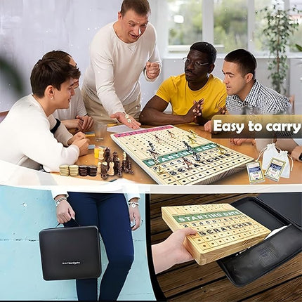 Horse Race Board Game Metal Horses, 4-in-1 Foldable Horse Racing Game with Cards and Dice, Horse Racing Board Game of Thickened Solid Wood, Horse Race Game Board Adult for Parties Outdoor Travel