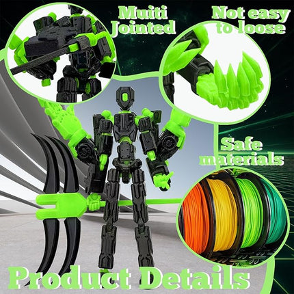 5.5Inch T13 Action Figure Assembly Completed, T13 3D Printed Action Figure Multi-Jointed Movable Robot Set,Collectors Desktop Decorations for Game Lovers Toys (Black Green)